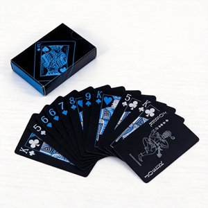 Cartes à jouer personnalisées de haute qualité pour animaux de compagnie, <span class=keywords><strong>dollars</strong></span>, <span class=keywords><strong>euros</strong></span>, poker, jeu de couple, cartes fines noires, cartes de poker de casino premium, bleues - Product Image 1