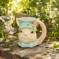 Redeco Kreative Hasenform Keramiktasse 3D Tierdesign Dekoratives Trinkgefäß Osterhase Kaffee Keramikbecher Personalisierte Tasse