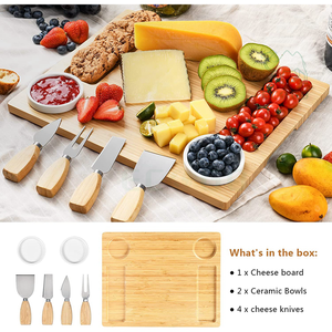 Tablas de charcutería de carne de bambú, bandeja de corte con juego de cuchillos y 2 cuencos de cerámica para Navidad, cumpleaños de Acción de Gracias - Product Image 3