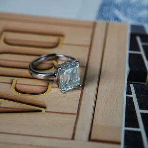5CT Oblong Emerald Cut Moissanite Diamond 925 Sterling Silver Engagement Wedding Ring