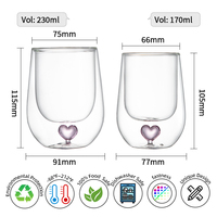 Tasse en verre à double paroi résistante à la chaleur, style Ins, avec décoration en forme de cœur, tasse à lait au thé à la maison, cadeau personnalisable