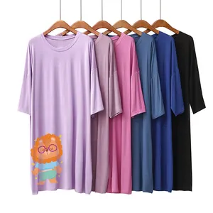 Slaap T-Shirt Custom Logo Print Pyjama Nachtkleding Zomer Cooling Oversized Vrouwen Bamboe Nachthemd Mannen Slaap T-Shirt Voor Dames Heren