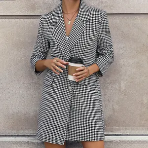 Mantel kustom formal wanita, Blazer kecil kasual motif Mode Musim Semi formal/wanita