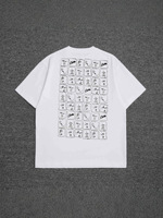 T-shirt blanc graphique pour homme, col rond, manches courtes, coupe classique, imprimé, 100 % coton jersey respirant, style streetwear, 250 g, fabriqué en Chine