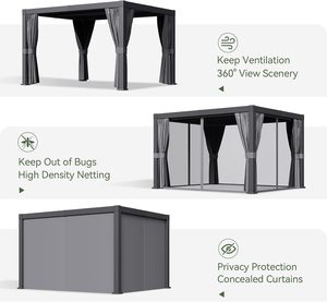 Pergola à lames orientables 10' x 12' en aluminium pour l'extérieur, avec toit réglable, idéale pour les terrasses, les jardins <span class=keywords><strong>et</strong></span> les cours arrière - Product Image 5