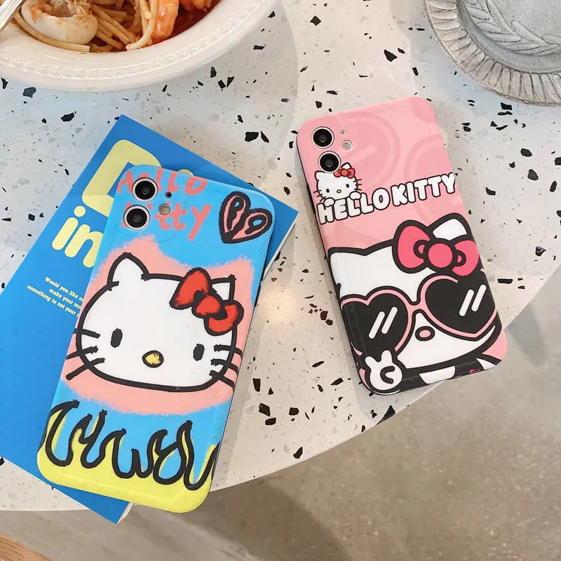 Phone Bag Cute Cartoon Hello Kitty Design Case for Apple Iphone X XS XR 11 12 Pro MAX Wholesale iPhone TPU Silicone Full Cover