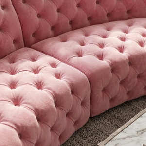 Set di Divani Chesterfield in Velluto di Lusso Moderno per Soggiorno, con Gambe in Acciaio Inox, <span class=keywords><strong>4</strong></span> Posti, Sezionale, Rosa, per Villa - Product Image 3