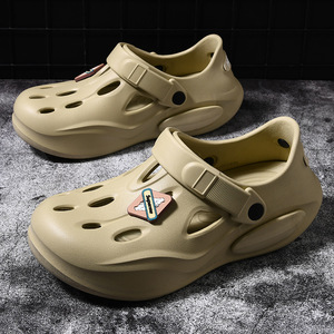 Sandales Crocs pour hommes, blanches et vertes, à bout fermé, plateforme de 3-4 cm, semelle épaisse, respirantes, chaussures d'eau - Product Image 3