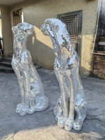 Statue d'animal grandeur nature, artisanat réaliste, miroir disco, mosaïque brillante, statue de panthère en mosaïque, sculpture de léopard argenté
