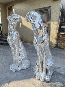 Estatua de Animal de Tamaño Real, Hecha a Mano, con Mosaico de Espejo Brillante, <span class=keywords><strong>Escultura</strong></span> de Pantera Plateada - Product Image 5