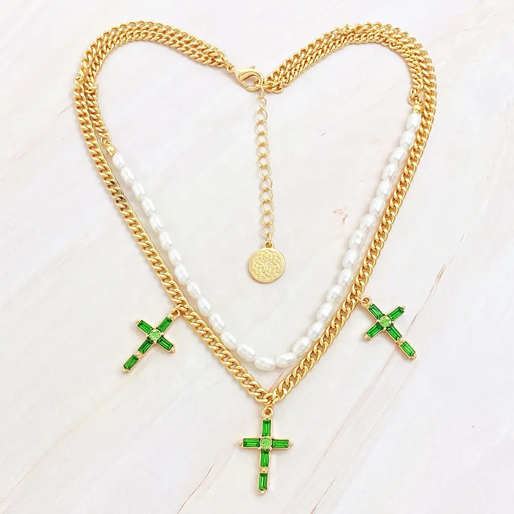 women Double Layer Pearl Cross Necklace Trendy and High End Jewelry for Clavicle Chain with Unique Design
