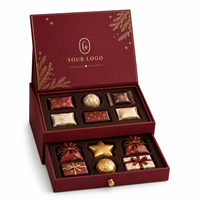 Boîte cadeau double couche durable à charnières avec tiroir coulissant pour friandises de fêtes en papier d'art