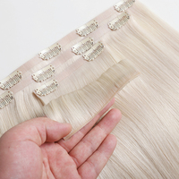 Premium Naturel Blanc Platine Cendré Blonde Remy Réel Russe Vierge Extension de Cheveux Teint Invisible Injecté PU Clip-In Cheveux Humains