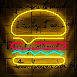 Iklan buatan tangan lampu Neon Hamburger Led bertenaga USB tanda Neon Burger untuk dinding restoran Pub makanan toko pesta dekorasi Bar