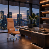 Chaise de bureau exécutive moderne à dossier haut en cuir pivotante avec appui-tête ergonomique et soutien lombaire