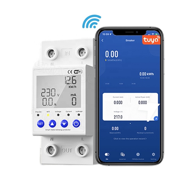 63A WiFi Power Meter TUYA Control Smart Circuit Breaker Power Monitor Adjustable Voltage Protector