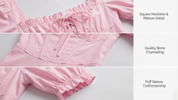 Robe bustier mini pour femme, couleur blush, manches bouffantes, col carré, style babydoll évasé, pour soirée romantique, OEM ODM, vente en gros, fournisseur personnalisé