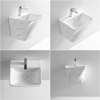 Ensemble WC et lavabo mural en céramique marbrée blanche, collection sanitaire en céramique, en promotion