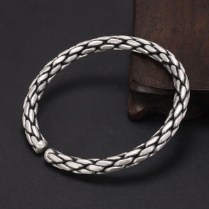 Bijoux Viking en argent Sterling 925, Bracelet tressé pour hommes et femmes, boutons de manchette tricotés Vintage, Style Punk Rock, Bracelet tissé à la main