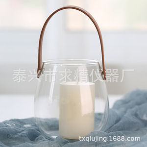 Transparent Glass <b>Vase</b> With Leather Handle Dried Flowers Arrangement Home Decoration Gift - Product Image 3