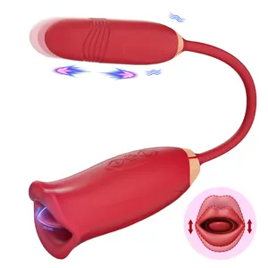 Fábrica de suprimentos 2 em 1 lambendo vibrador e empurrando vibrador vaginal G-Spot Estimulante Sex Toys para as Mulheres