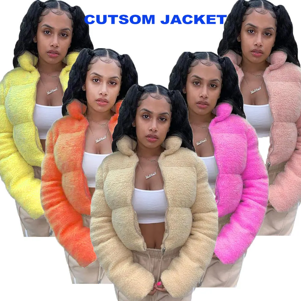 Custom Logo Wholesale Warm Windbreaker Clothes Cropped Coats Fleece Causal Bomber Puffer Winter Jacket Woman