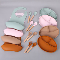 Ensemble d'alimentation pour bébé en silicone avec assiette, bavoir, cuillère et bol à ventouse, nouveau design imprimé personnalisé