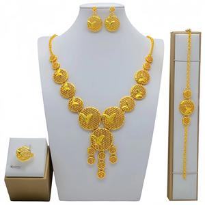 아프리카 나이지리아 중공 꽃 목걸이 팔찌 금도금 웨딩 쥬얼리 세트 - Product Image 4