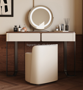 İskandinav lüks yatak odası modüler soyunma tablo ev mobilya Modern masif ahşap çekmece Vanity masa seti ile LED ışık ayna - Product Image 6