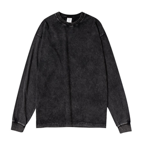260g Pure Cotton Solid Vintage Aged Wash Threaded <strong>Cuffs</strong> Oversized Long-sleeved T-shirt Neutral -the-shoulder Base - Product Image 4