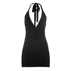Viviblook C26DS102 Vestidos de Verano para Mujer, Nuevo Vestido Sexy sin Mangas, Estilo Halter con Cuello en V, Plisado, Mini, Informal, para Fiesta - Product Image 4
