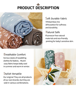 Manta de bebé de muselina de algodón de bambú con impresión personalizada y etiqueta OEM, manta transpirable para recién nacido, ropa de cama cómoda para bebé - Product Image 2