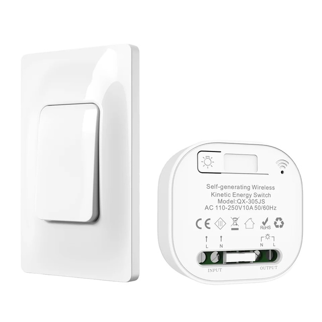 Self-powered Wireless Switch White US Standard Lifetime Free Battery Kinetic Energy Wall Lighting Switch TUYA Wifi Smart Switch