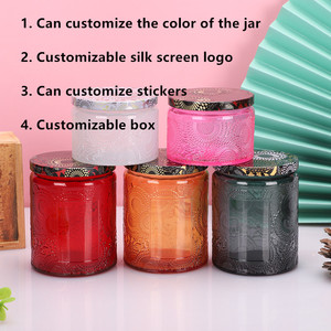 En stock, bocaux à bougie noirs, bougeoirs en verre glyphes, récipient à bougie avec boîte - Product Image 3