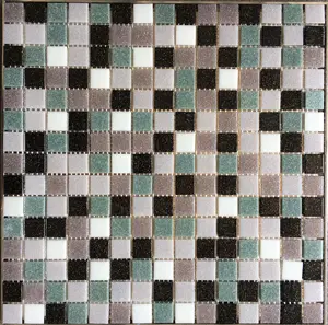 Azulejo de piscina iridescente, piso acabado fosco 327*327*4mm, mistura de mosaico de vidro com pedra de quartzo em pó