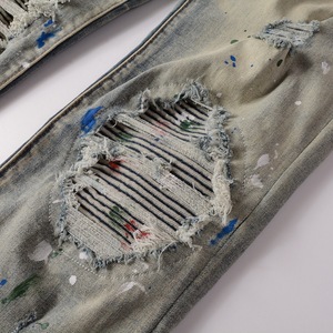 Jeans en denim pour hommes style Hip Hop <span class=keywords><strong>Graffiti</strong></span>, coupe skinny, déchirés et rapiécés, effet vintage, bleu, extensibles, respirants et écologiques, vente en gros - Product Image 4