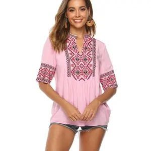 เสื้อเชิ้ตลูกไม้ปักลายดอกไม้สีขาวและชมพูสำหรับผู้หญิง - Product Image 2