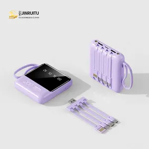 Power Bank portabel Mini isi daya Cepat 20000mAh, dengan lampu LED 4 in 1 kabel bawaan 10000mAh, Power Bank darurat