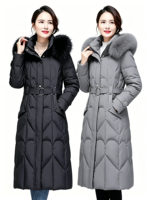 Nouvelle doudoune d'hiver pour femme avec col en cuir, doudoune en duvet de canard de haute qualité, élégante et chaude, longueur mi-cuisse