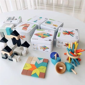 Kids Educational Montessori Wooden Toys Portable Iron Box Sensory Kids Kindergarten Gift Puzzle Toys