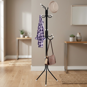 Minimalist <b>Standing</b> Metal <b>Coat</b> Rack With Height Adjustable Hooks For Living Room Storage - Product Image 1
