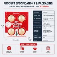 Boomblizo 4ct Bombes de chocolat chaud fourrées à la guimauve saveur lait, sphères de cacao fondantes, coffret cadeau de Noël, vente en gros