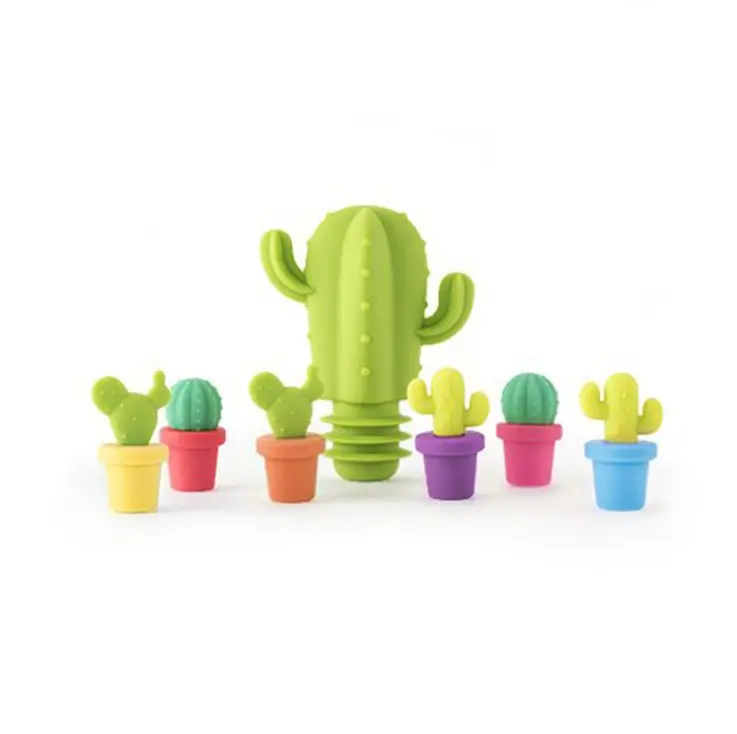 Silicone Cactus Shape Wine Cork Reusable Beverage Seal Plug Bottle Stoppers For Keeping Fresh Multifunction Kitchen Gadget Set