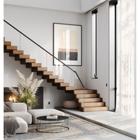 Garde-corps moderne en verre complètement caché Stringer Closed Riser Design 3 ''Thick Escaliers Treads Flight Floating Indoor Escaliers