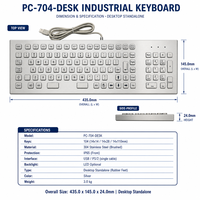Clavier de bureau industriel en acier inoxydable étanche IP65 personnalisé PC-704-DESK, 104 touches USB PS/2 pour machine CNC, kiosque