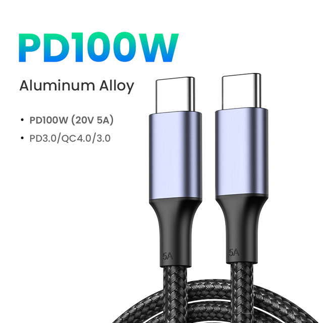 100W USB Type C to USB C Cable for Macbook iPad Samsung Xiaomi PD Fast Charging Charger Cord 5A E-Marker Chip Fast USB C