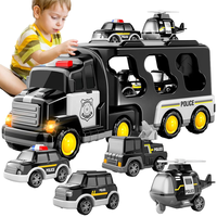 Camion de police à double étage à inertie 5 en 1, jouet pour tout-petits, camion de transport à friction, camion de police avec lumières et musique