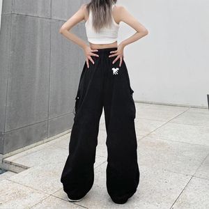 Wholesale Sport Uniform Wide Cargo Pants Custom Logo Elastic High Waisted Lounge <b>Jogger</b> Sweatpants <b>Baggy</b> <b>Women</b>’s Cargo Pants - Product Image 2