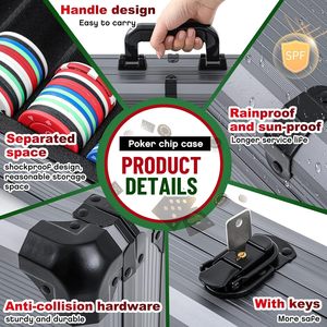 Étui pour jetons de poker en aluminium 500 pièces Étui pour jetons de cartes offrant une protection complète, les jetons, les cartes et les dés ne sont pas inclus - Product Image 4