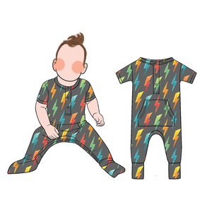 Romper Bayi Lengan Pendek Musim Panas, Penjualan Langsung Pabrik, Kantong Samping Depan Besar, Bahan Bambu Sejuk dan Bernapas, Set Romper Bayi - Product Image 3